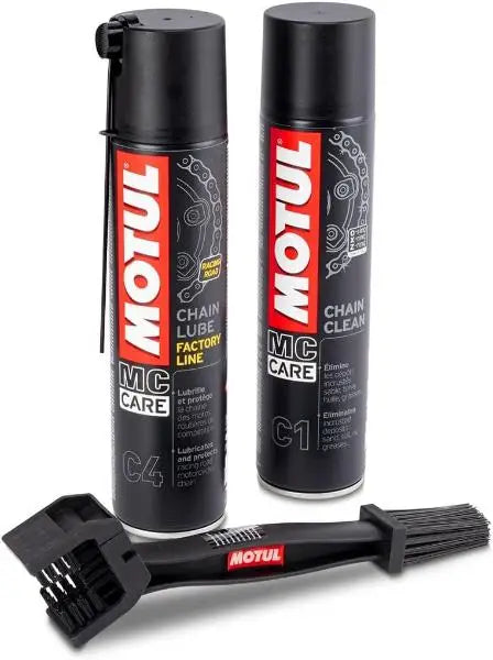PACK MOTUL C1 + C4 FACTORY LINE DETERGENTE PER CATENE
Kit di manutenzione catena di trasmissione
Veicoli da Competizione
Spray aerosol