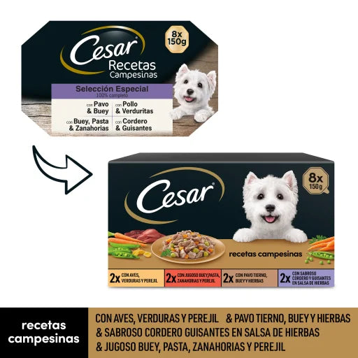 Cesar Cibo Umido per Cani Multipack Ricette Contadine in Salsa - 8x150 gr