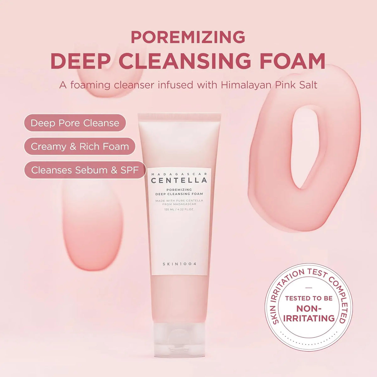 SKIN1004 Madagascar Centella Poremizing Deep Cleansing Foam 125 ml | Detergente viso schiumogeno con centella e sale rosa dell'Himalaya per pori e sebo in eccesso