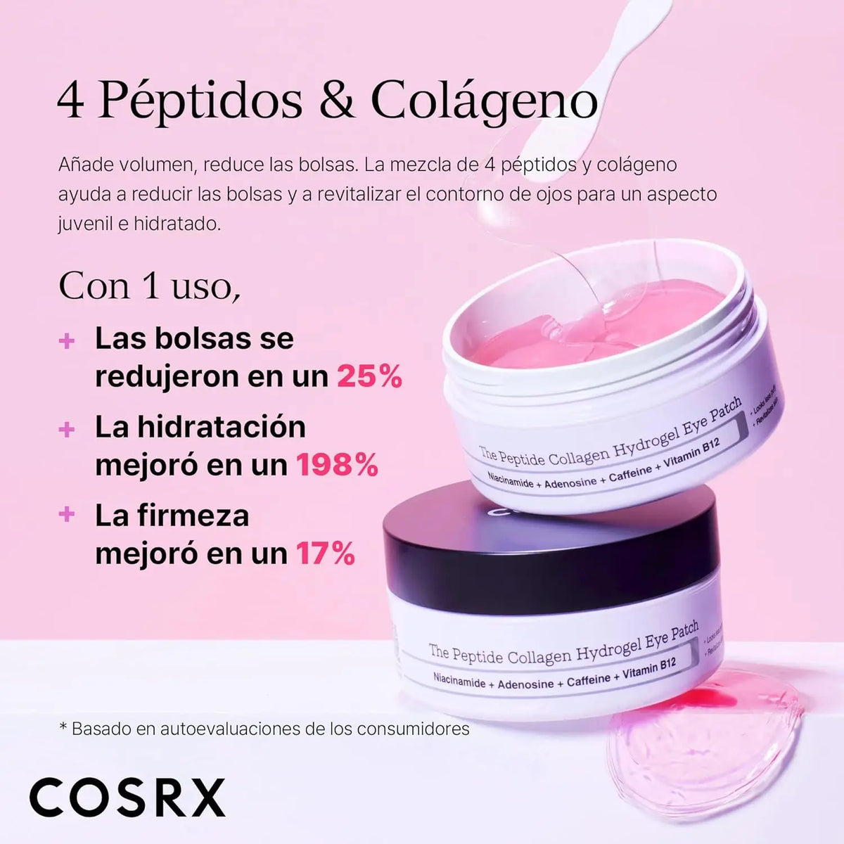 COSRX Pink Peptide Collagen Eye Patches 60 unità | Hydrogel con caffeina