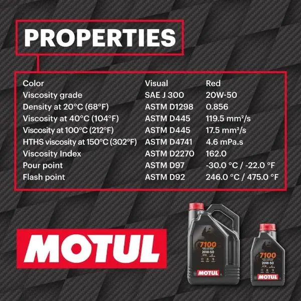 Motul 7100 20W50 4T
Lubrificante per moto ad alte prestazioni. 100% Sintetico - Esteri.
Contenitore da 4 litri.