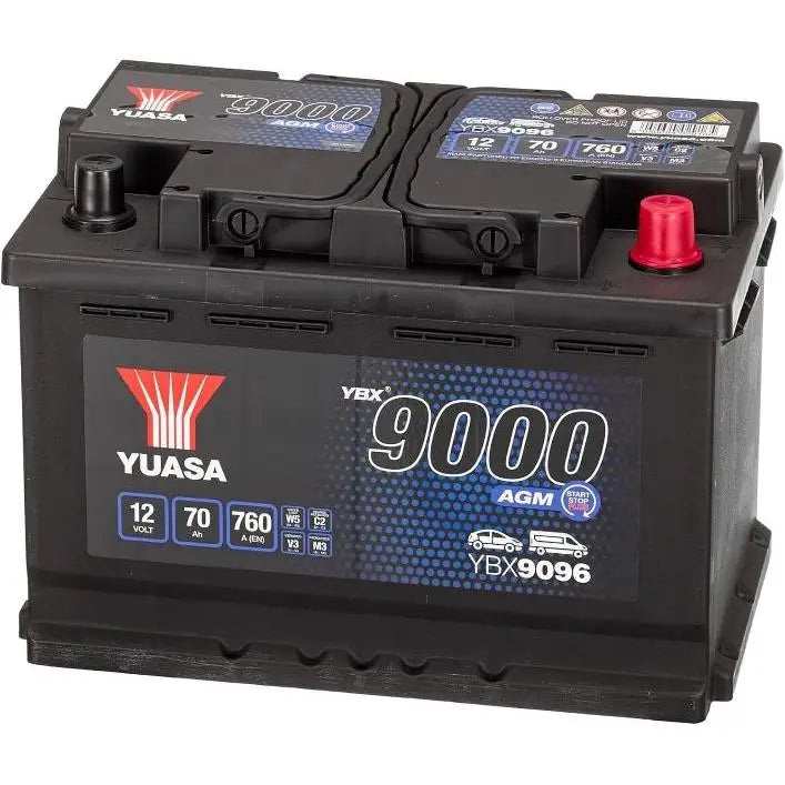 YUASA YBX9096 70AH 760A Batteria Auto Start-Stop Plus
Posizione terminale: + Destra positiva.
Misure: Lunghezza: Larghezza: 278 mm Altezza: 175 mm Profondità: 190 mm