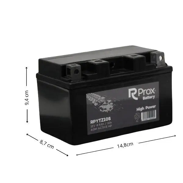 YTZ10S AGM Batteria per Moto ad Alta Potenza 12V 8,6Ah 190Amp. Massima Potenza di Avviamento. Batteria RC Prox Prodotta in Europa.