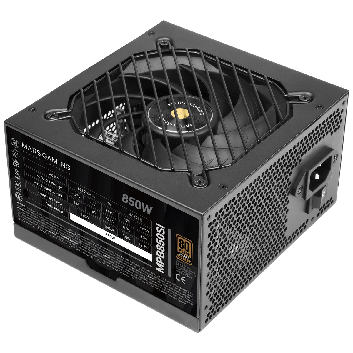 Mars Gaming MPBSI, alimentatore PC ATX, 7 anni di garanzia, bronzo 80Plus 230 V, efficienza del 90%, ventola SI Extreme Silence con nucleo in rame, tecnologia AI2-RPM, DC-DC e SMD, ATX 550 W / 650 W / 750 W / 850 W Fonte PC