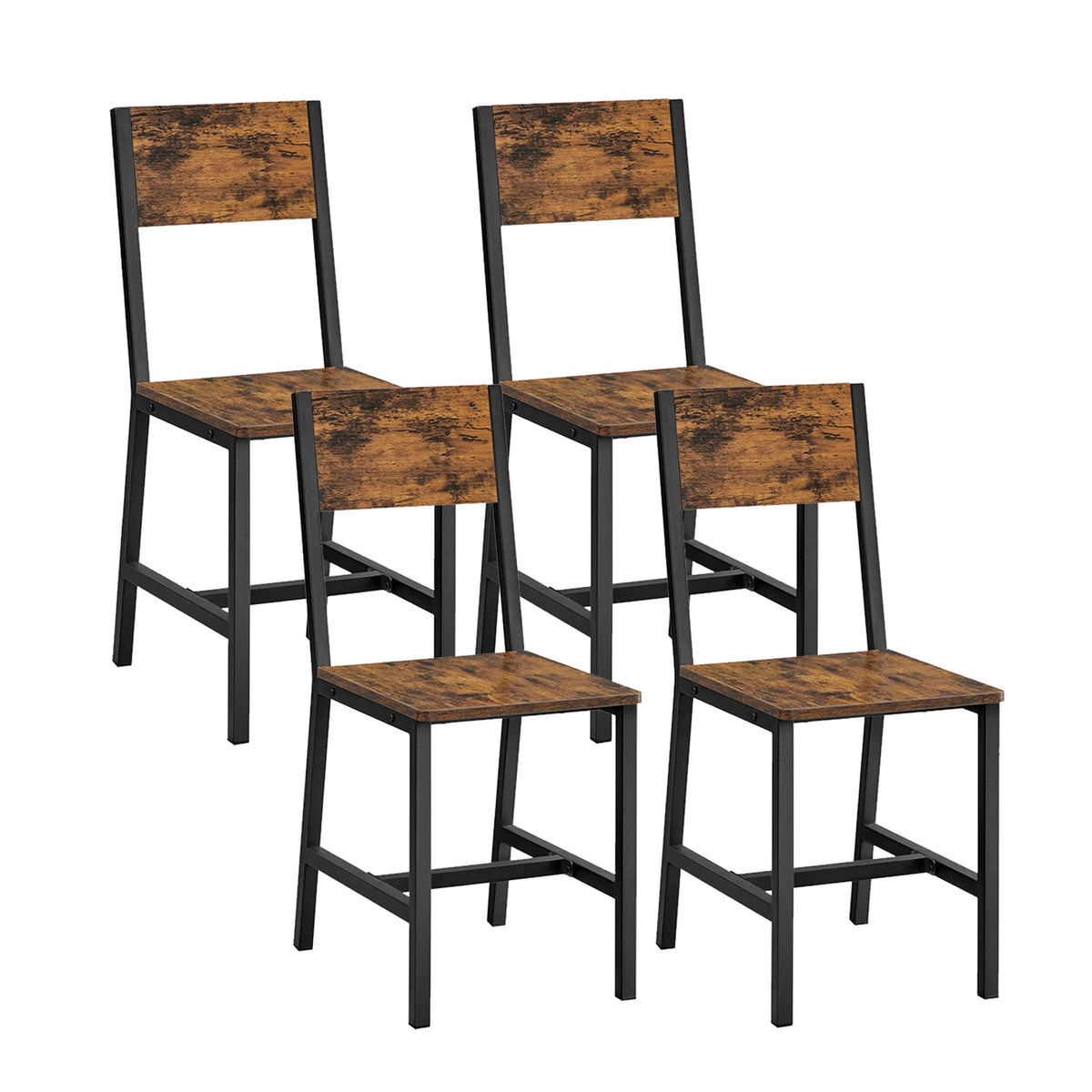 VASAGLE Sedie da pranzo, set di 4, struttura in acciaio, stile industriale, per sala da pranzo, soggiorno, cucina, marrone rustico e nero