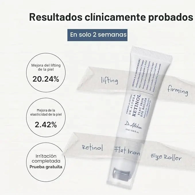 Dr. Althea Retinol Flat Iron Eye Roller - Siero Contorno Occhi Anti-Età con Roller Gua Sha - Retinolo 1000 ppm + Bakuchiol + Centella + Acido Ialuronico - Vegano - 25 ml
