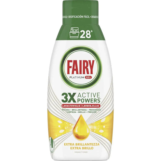 Fairy Platinum Gel - Detersivo per lavastoviglie automatico - Antiodore, Freschezza al Limone, Extra Brillante - CONFEZIONE RISPARMIO: 4x504ml - Totale 112 lavaggi.