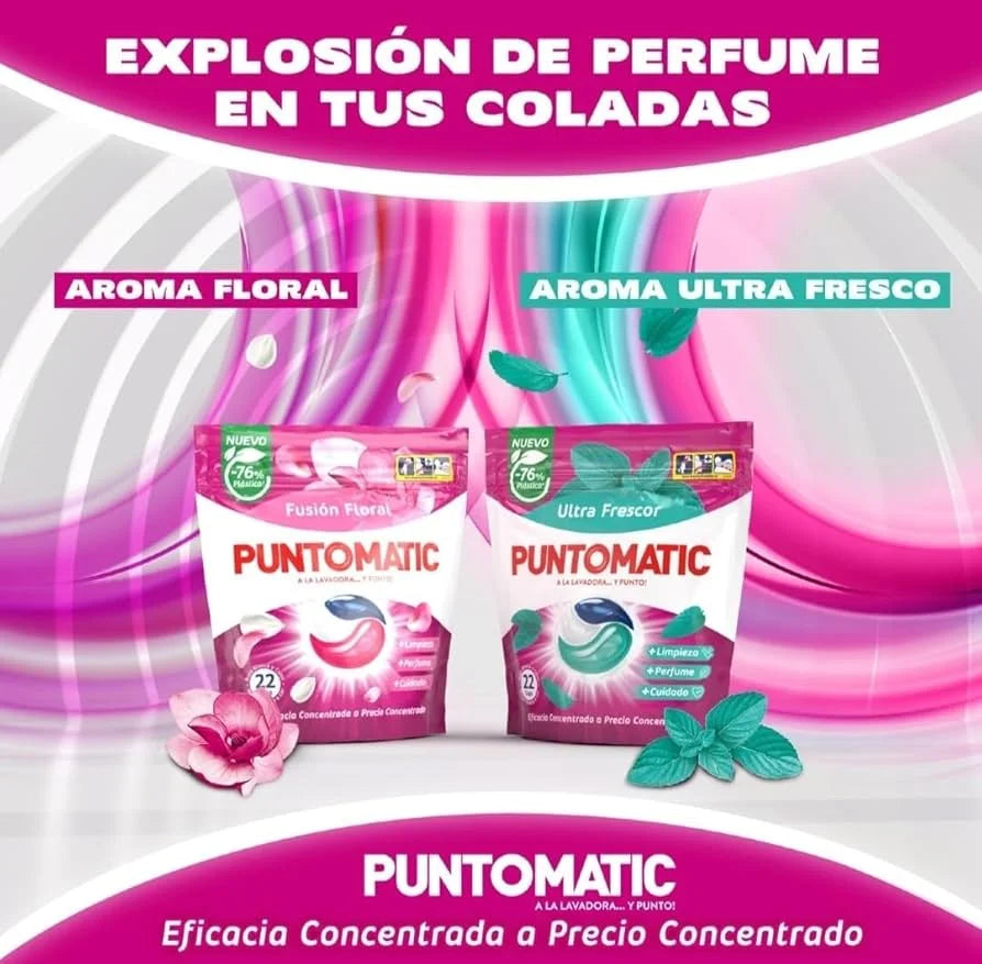 PUNTOMATIC 22+8 Ultra Freshness Capsule Tricamara, Confezione Risparmio 4x30 Totale 120 Lavaggi, Detersivo per Lavatrice, Per Biancheria e Colori, Smacchiatore