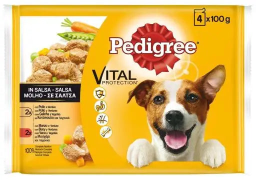 Pedigree Cibo Umido per Cani Multipack al Gusto di Pollo, Manzo con Verdure in Salsa - 4x100 gr