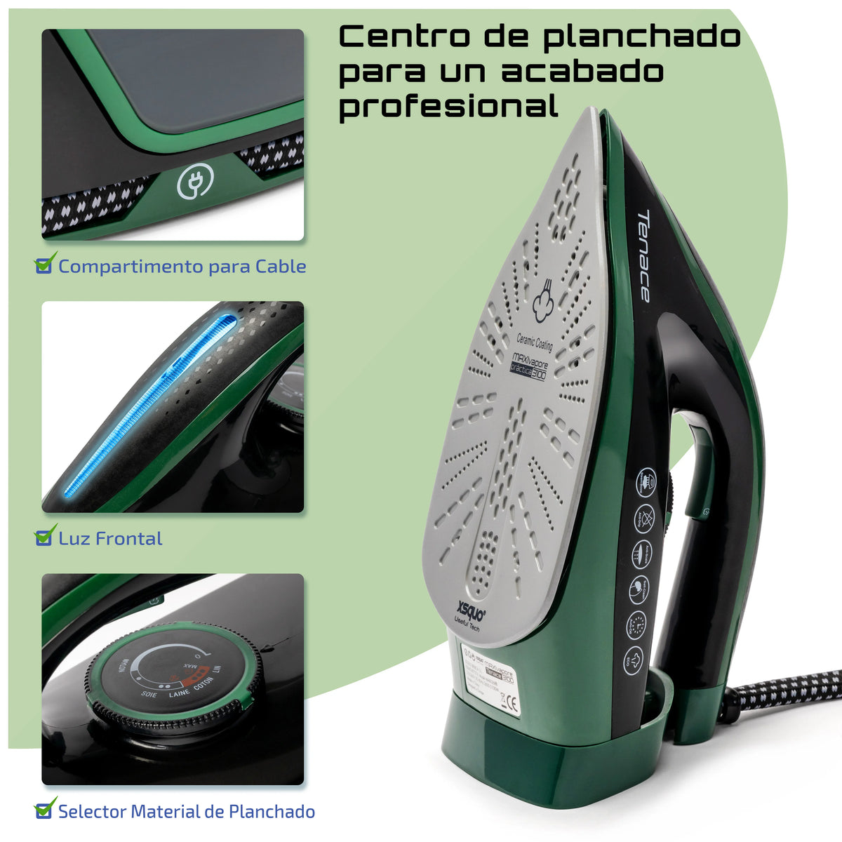 Ferro da Stiro con Caldaia Maxivapore Tenace 3100W – 8 Bar di Pressione, Filtro Anticalcare Estraibile e Piastra Antiaderente – Sistema Stirante Professionale con Blocco di Sicurezza