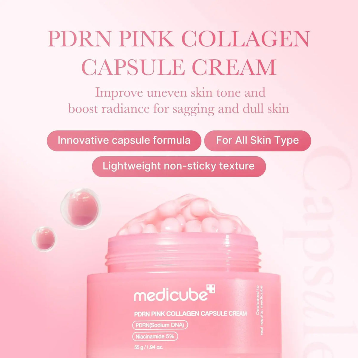 Medicube Salmon DNA PDRN Capsule Cream 55 g | Crema idratante leggera con PDRN e niacinamide per uniformare il tono della pelle e offrire un’idratazione luminosa