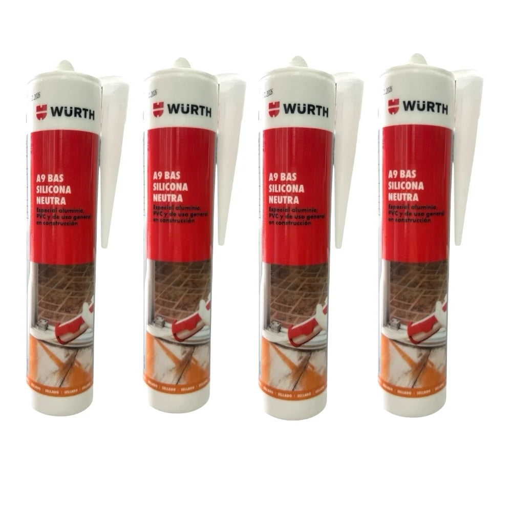 Silicone bianco neutro A9 BAS Würth – 310 ml – Sigillante professionale per alluminio, PVC e costruzioni generali