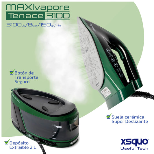 Ferro da Stiro con Caldaia Maxivapore Tenace 3100W – 8 Bar di Pressione, Filtro Anticalcare Estraibile e Piastra Antiaderente – Sistema Stirante Professionale con Blocco di Sicurezza