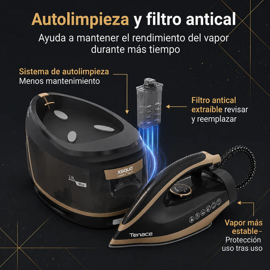 Ferro da Stiro con Caldaia Maxivapore Tenace Black 3100W – 8 Bar di Pressione, Serbatoio 2L e Filtro Anticalcare – Sistema Stirante Professionale a Vapore