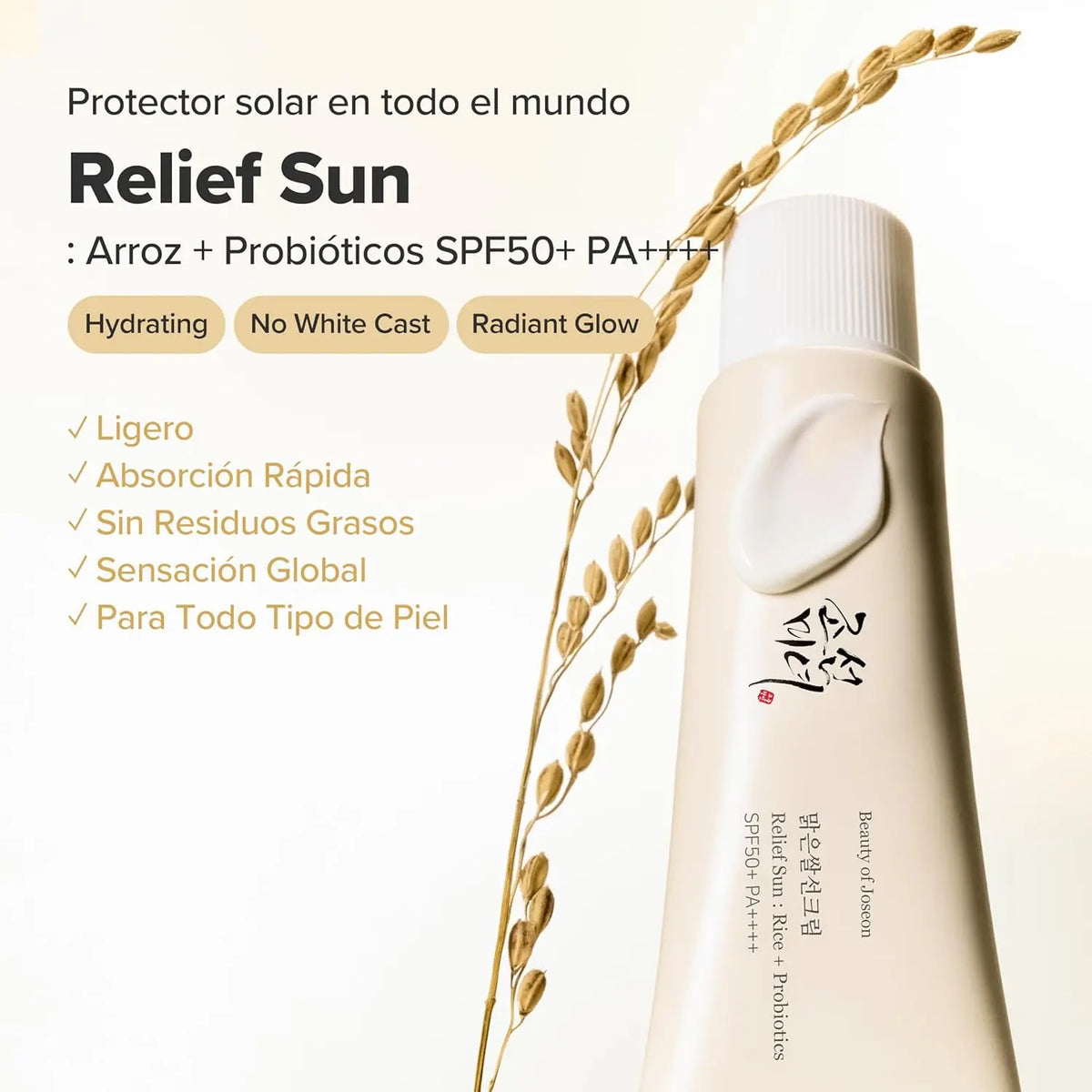 Beauty of Joseon Relief Sun SPF50 50 ml – Protezione solare con riso + probiotico, leggera e idratante