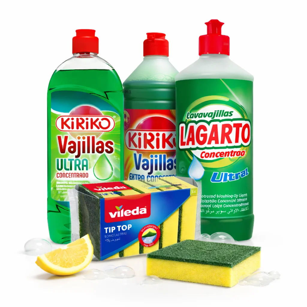 Confezione Lavastoviglie - Lagarto Ultra 750ml + Kiriko Ultra Concentrato 750ml + Kiriko Extra Concentrato + Potere Sgrassante 1L + Spugne Lavapiatti Videla x5 Unità