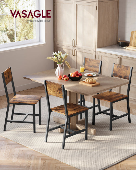 VASAGLE Sedie da pranzo, set di 4, struttura in acciaio, stile industriale, per sala da pranzo, soggiorno, cucina, marrone rustico e nero