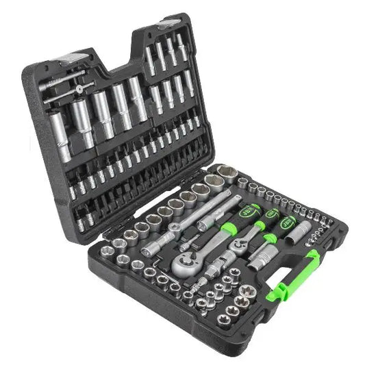 JBM 54037 Cassetta degli attrezzi da 108 pezzi con bussole esagonali zincate da 1/4" e 1/2"