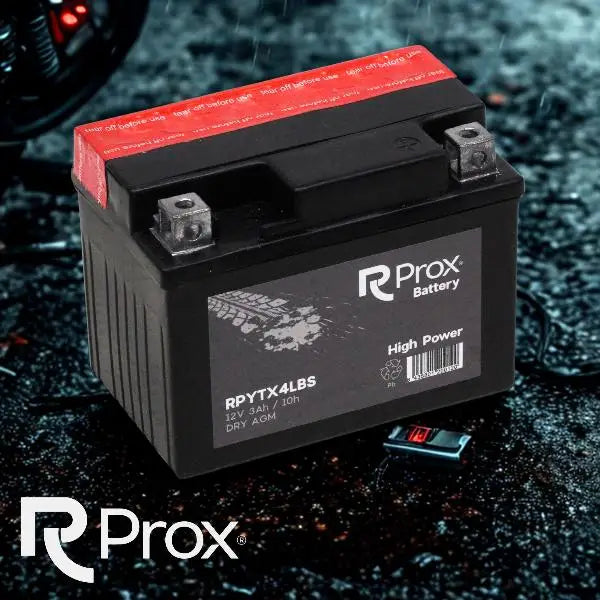 Batteria per Moto YTX4L-BS AGM Alta Potenza 12V 3Ah 40Amp. Massima Potenza di Avviamento. Batteria RC Prox Prodotta in Europa.