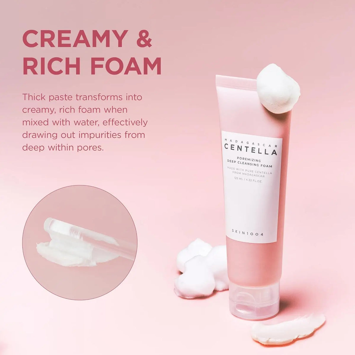 SKIN1004 Madagascar Centella Poremizing Deep Cleansing Foam 125 ml | Detergente viso schiumogeno con centella e sale rosa dell'Himalaya per pori e sebo in eccesso