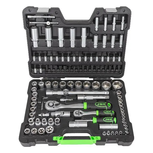 JBM 54037 Cassetta degli attrezzi da 108 pezzi con bussole esagonali zincate da 1/4" e 1/2"