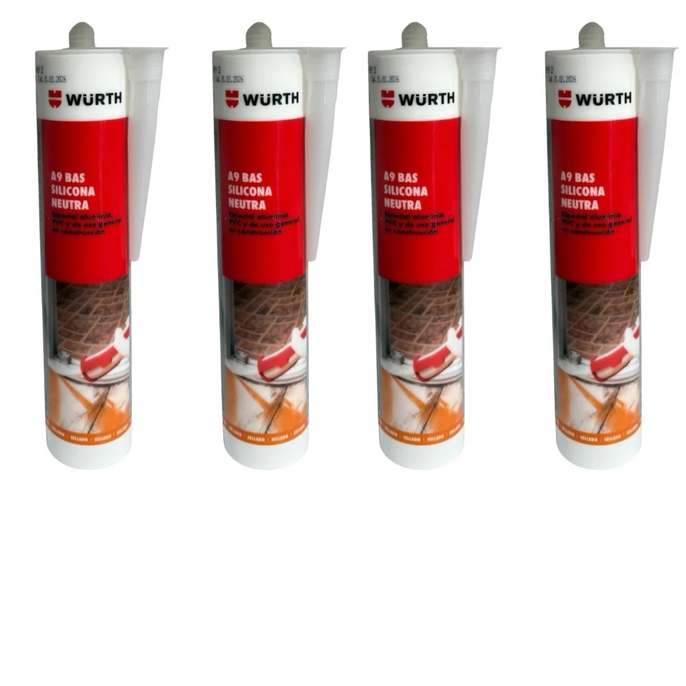 Silicone bianco neutro A9 BAS Würth – 310 ml – Sigillante professionale per alluminio, PVC e costruzioni generali