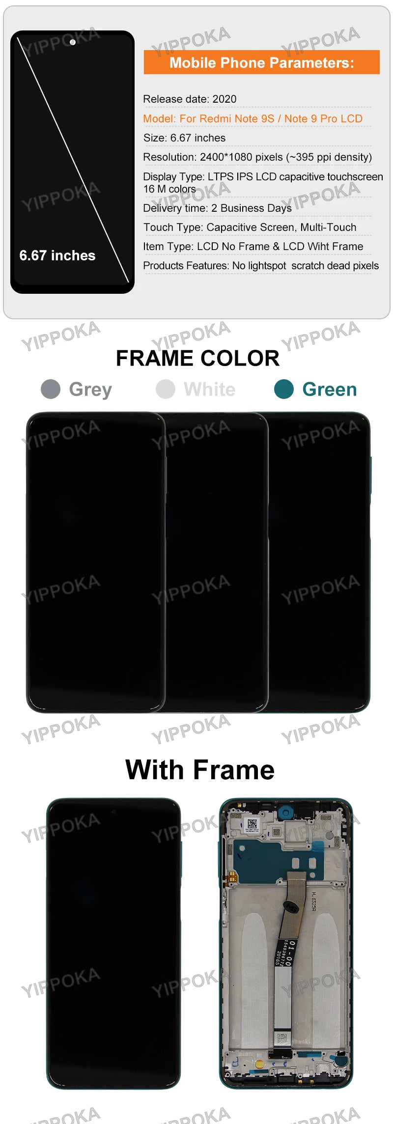 Scelta per Xiaomi Redmi Note 9S Display LCD Touch Screen Digitizer Assembly per Note 9 Pro Parti di ricambio per schermo LCD