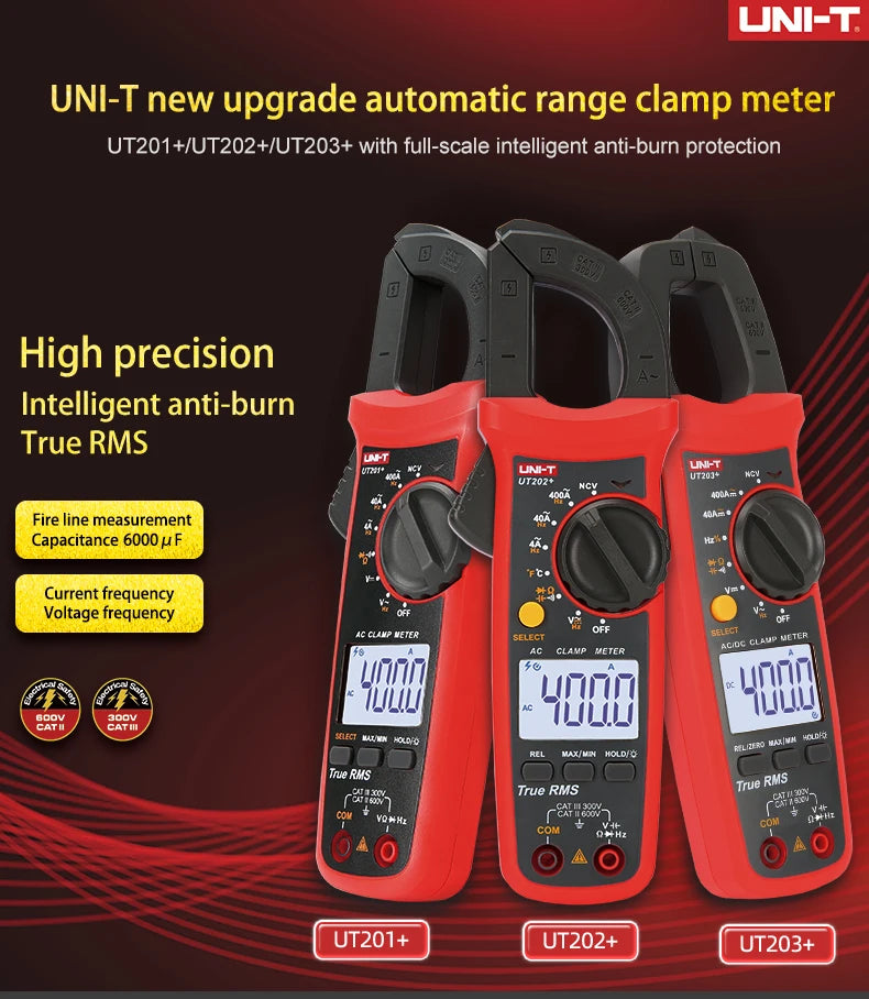 UNI-T Pinza amperometrica UT201 UT202 UT202A UT203 UT204 Plus Tester digitale Voltmetro professionale Pinza Amperometro Multitester elettrico