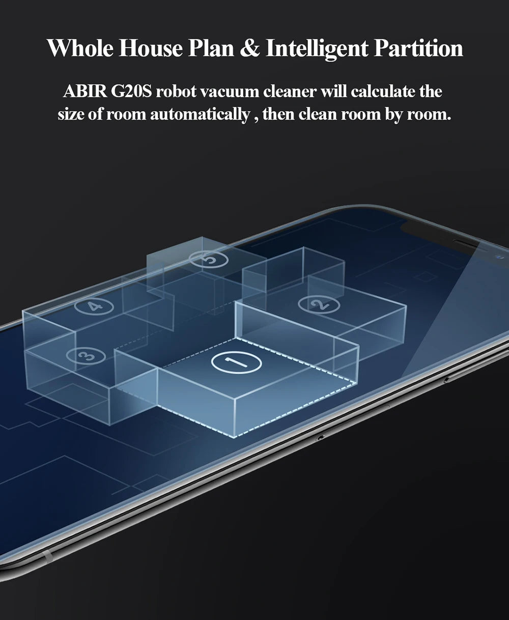 Robot Aspirapolvere ABIR G20S, Navigazione mappa AI,partizione super intelligente,con memoria, app WiFi, forte aspirazione 6000Pa, lavaggio intelligente a umido, disinfezione, funziona con Alexa e Google Assistant