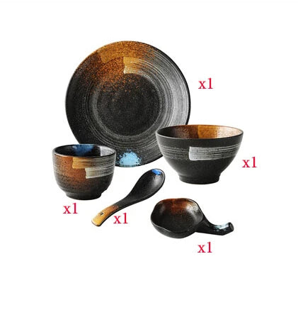 ANTOWALL Giapponese Set di Cena di Ceramica Retrò Giapponese Set Da Tavola Frosted Texture Ciotola Piatto di Casa Piatto Piatto Ristorante Hotelware