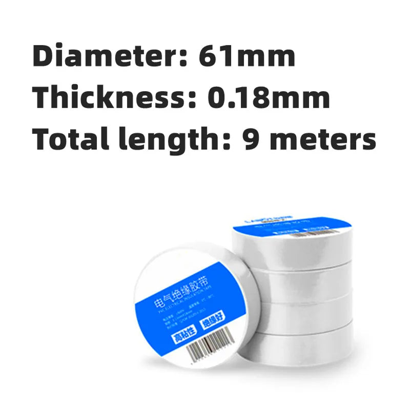 10 pezzi, nastro elettrico, nastro isolante, nastro elettrico, nastro impermeabile in PVC ultrasottile e ultrasottile, 1 rotolo da 9 metri