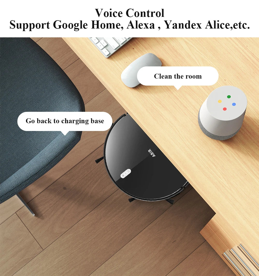 Robot Aspirapolvere ABIR G20S, Navigazione mappa AI,partizione super intelligente,con memoria, app WiFi, forte aspirazione 6000Pa, lavaggio intelligente a umido, disinfezione, funziona con Alexa e Google Assistant