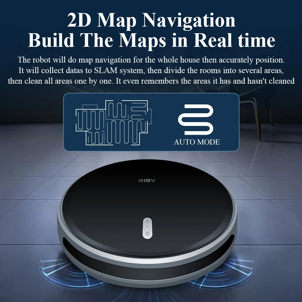 Robot Aspirapolvere ABIR G20S, Navigazione mappa AI,partizione super intelligente,con memoria, app WiFi, forte aspirazione 6000Pa, lavaggio intelligente a umido, disinfezione, funziona con Alexa e Google Assistant