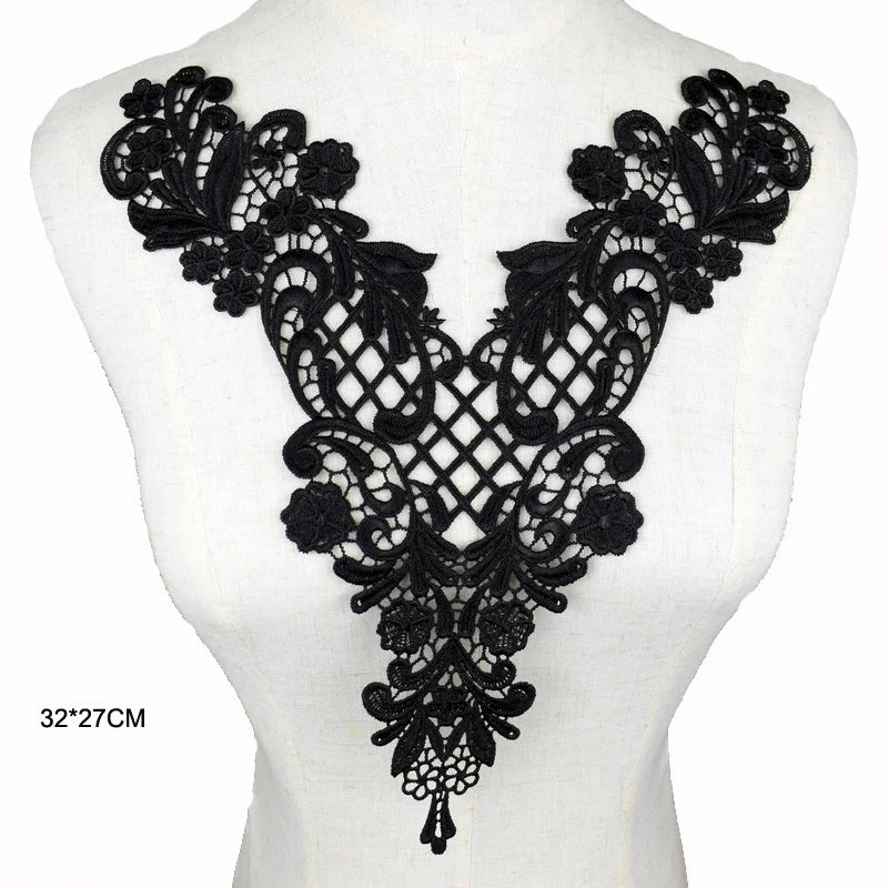 Applique in Pizzo per Abiti, Accessori Decorativi per Costumi, Colletti Fai-da-Te, Bordi per Cucito, Bianco e Nero