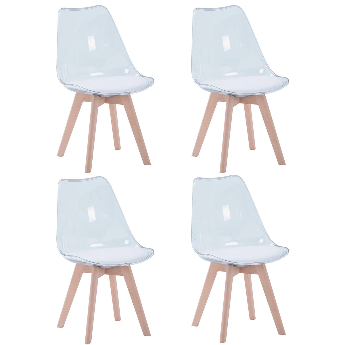 Set di 4 sedie da pranzo trasparenti gambe in legno sedia moderna e confortevole in PU per cucina camera da letto soggiorno mobili da cucina per la casa