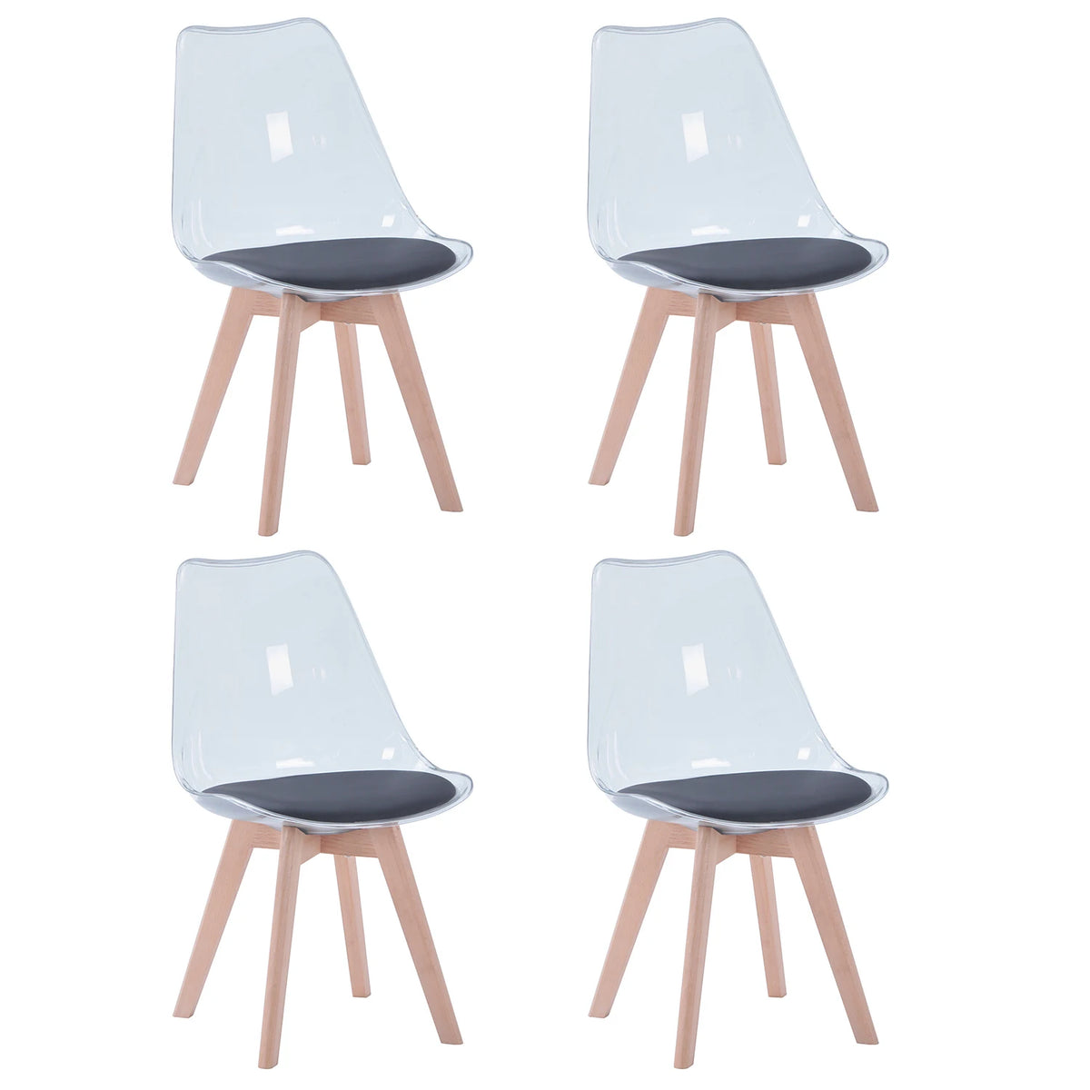 Set di 4 sedie da pranzo trasparenti gambe in legno sedia moderna e confortevole in PU per cucina camera da letto soggiorno mobili da cucina per la casa