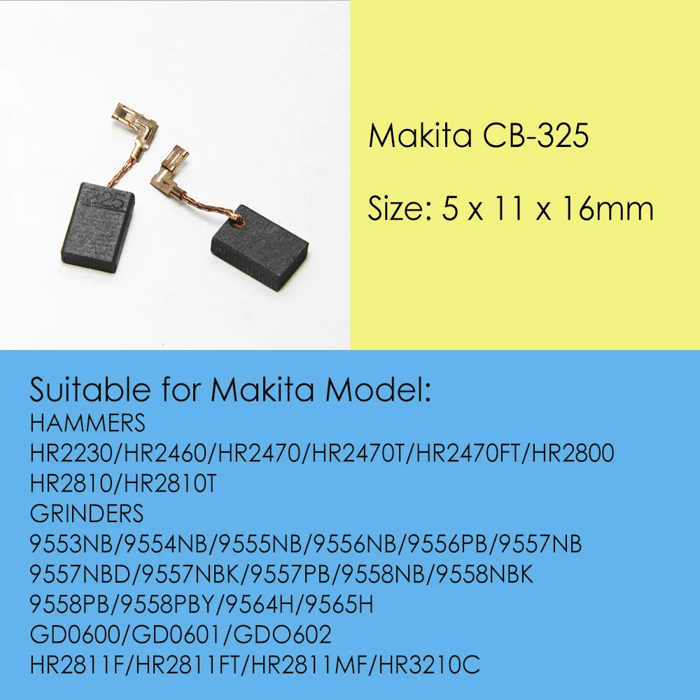 Spazzole di carbone Makita CB325 ricambi per elettroutensili 16x11x5mm per motore smerigliatrice elettrica 194074-2 9554NB 9557NB 9558