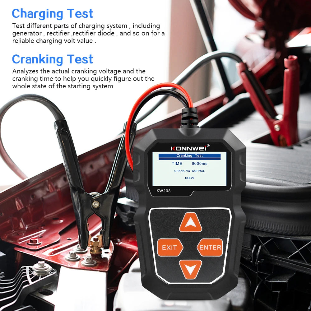 KONNWEI KW208 Tester per batteria per auto 12V Tester di carico analizzatore per alternatore automobilistico Test di tensione per forme d'onda per auto/moto