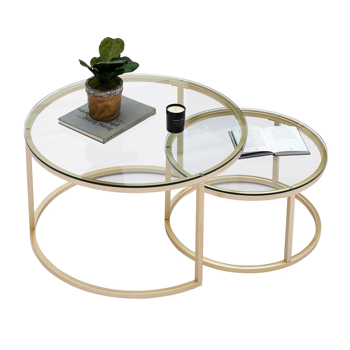 EGOONM Tavolino da caffè in ferro 2 in 1 Tavolino da salotto per piccolo appartamento alla moda Tavolino da caffè rotondo in vetro temperato