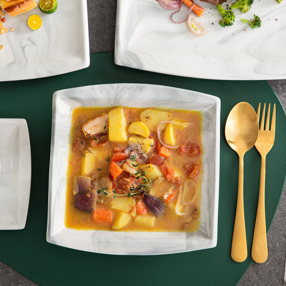 MALACASA 30/60 pz marmo grigio porcellana stoviglie Set di stoviglie con 6 pezzi Dessert/zuppa/piatto cena/tazza/piattino, servizio per 12