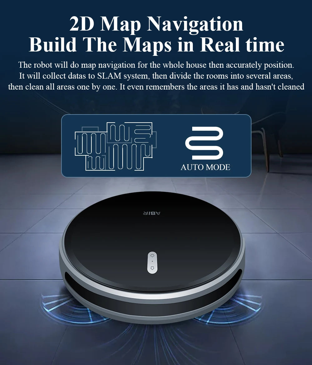 Robot Aspirapolvere ABIR G20S, Navigazione mappa AI,partizione super intelligente,con memoria, app WiFi, forte aspirazione 6000Pa, lavaggio intelligente a umido, disinfezione, funziona con Alexa e Google Assistant