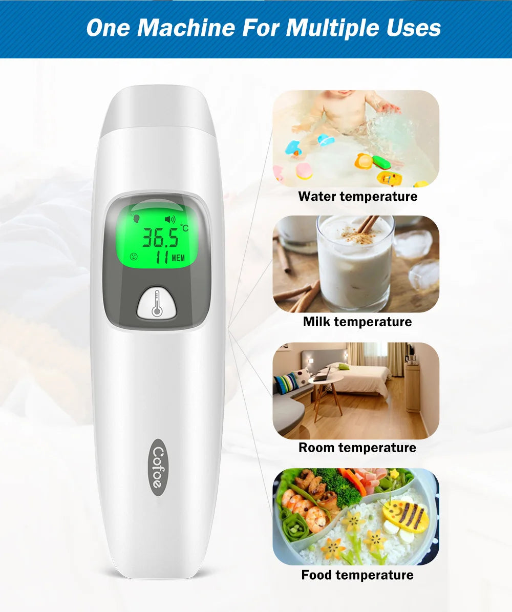 Cofoe Termometro digitale per fronte e orecchie 2 in 1 Termometro medico senza contatto per neonati/adulti ±0,1 ℃ Misura precisa della temperatura
