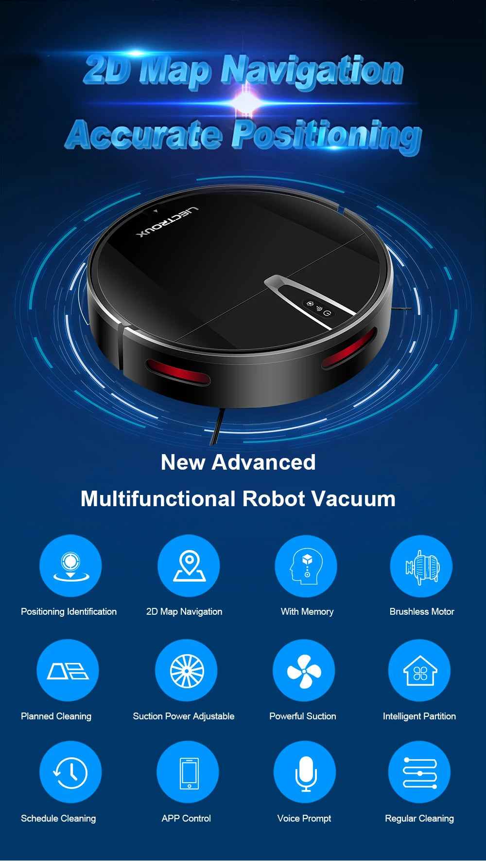 LIECTROUX V3S PRO Robot Aspirapolvere e Lavapavimenti, Mappatura Intelligente, App WiFi, 4KPa, Motore Senza Spazzole, Ideale per Peli di Animali, Tappeti, Pavimenti