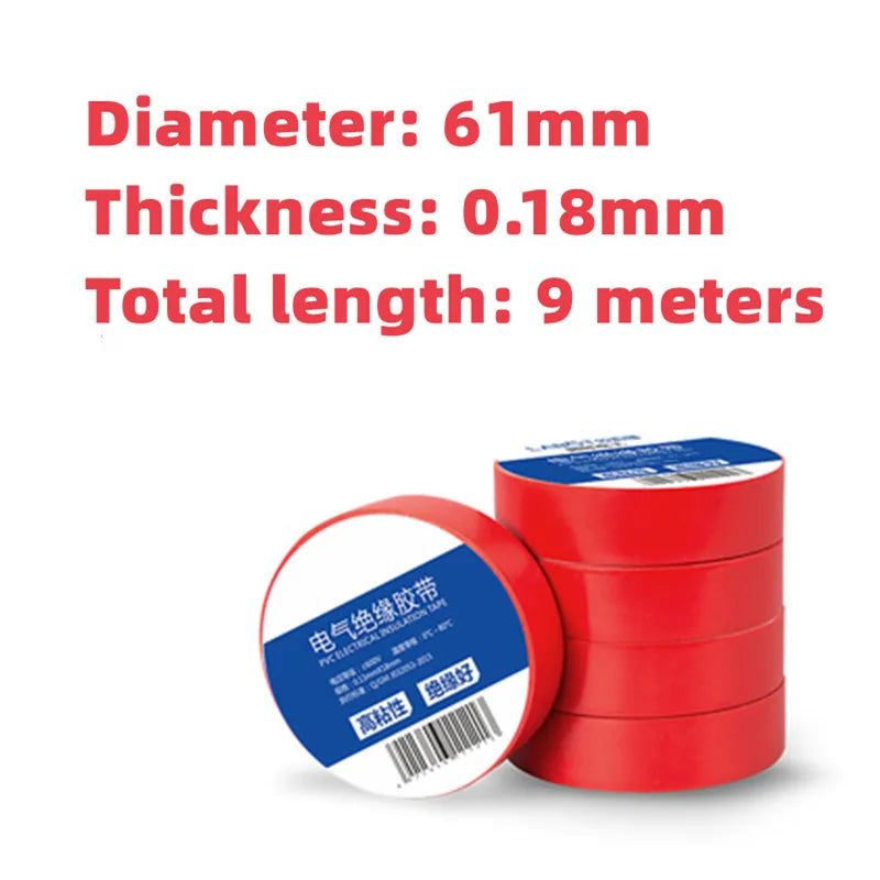 10 pezzi, nastro elettrico, nastro isolante, nastro elettrico, nastro impermeabile in PVC ultrasottile e ultrasottile, 1 rotolo da 9 metri