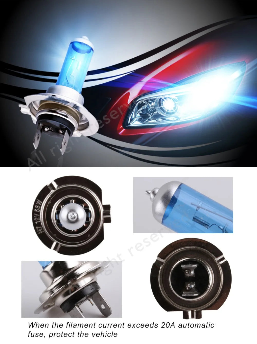 2pcs H7 55W 12V Alogena Luminosa Eccellente Della Lampadina Del Faro Dell'automobile Della Lampada Della Nebbia Luci Ad Alta Potenza di Illuminazione Automatica lampadine 5000K Bianco