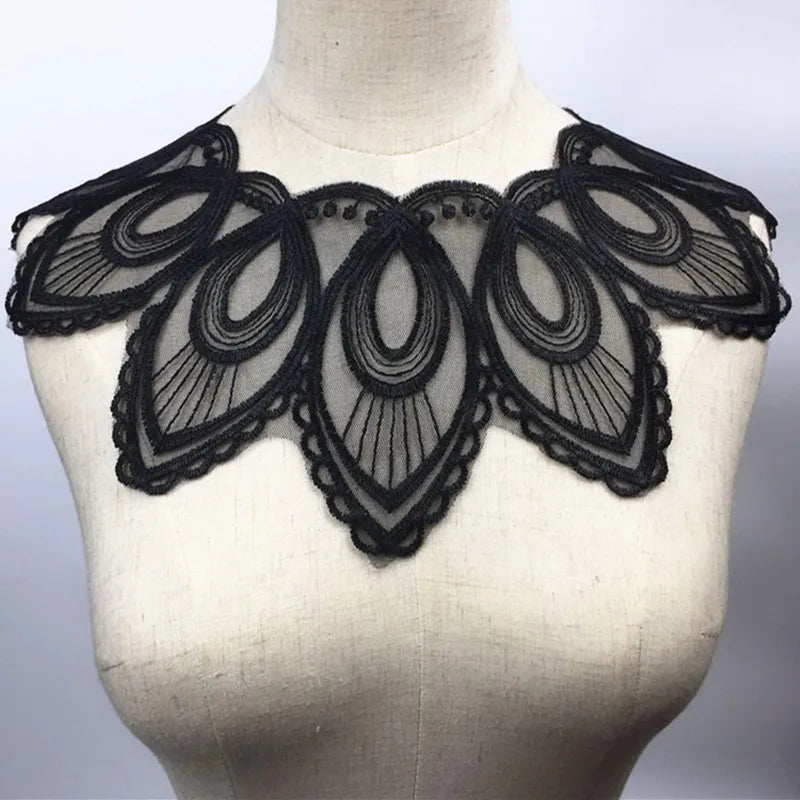 Applique in Pizzo per Abiti, Accessori Decorativi per Costumi, Colletti Fai-da-Te, Bordi per Cucito, Bianco e Nero