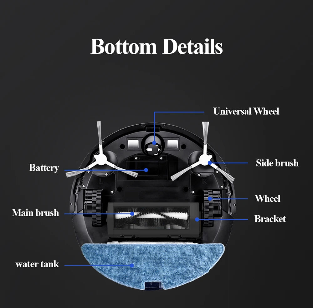 Robot Aspirapolvere ABIR G20S, Navigazione mappa AI,partizione super intelligente,con memoria, app WiFi, forte aspirazione 6000Pa, lavaggio intelligente a umido, disinfezione, funziona con Alexa e Google Assistant