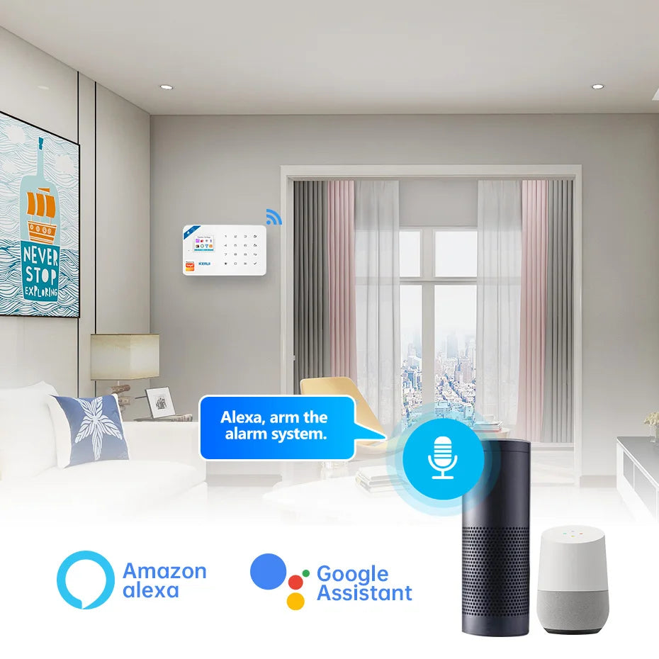 KERUI W184 Tuya Smart 4G Sistema di Allarme Wireless WIFI GSM Allarme Rilevatore di Movimento Sensore Porta Antifurto Supporto Alexa e Google