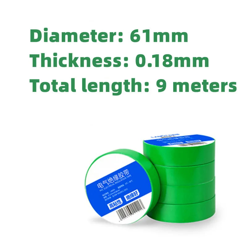 10 pezzi, nastro elettrico, nastro isolante, nastro elettrico, nastro impermeabile in PVC ultrasottile e ultrasottile, 1 rotolo da 9 metri