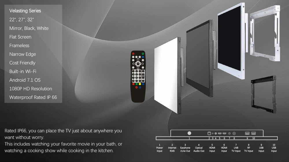 Souria Specchio Intelligente da 32 Pollici con Televisore Impermeabile per Bagno d'Hotel, Design di Lusso, Android, Sintonizzatore TV ATSC DVT-T, T2, C DTV